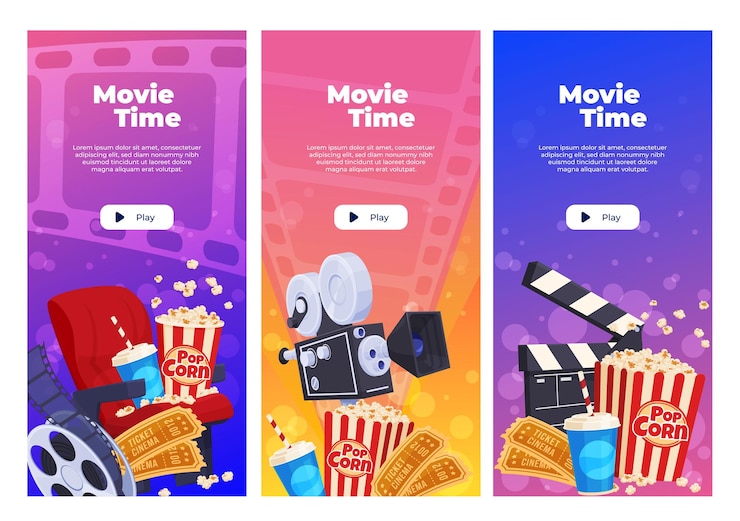Movie poster template Banner with the image of cinema elements Online cinema film festival Vector illustration